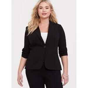 Torrid Studio Gabardine Madison Blazer Black Ruched Sleeves Career 3